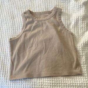 Tan ribbed racer back cropped tank top